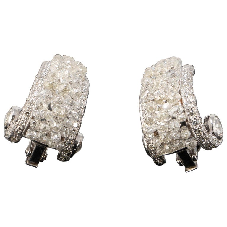 Diamond and white gold briolette clip-on earrings, new