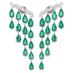 14.98 TCW Zambian Emerald H/SI Marquise Diamond Dangle Earrings 14K White Gold