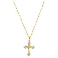 14k Solid Gold Cross Diamond Necklace Cross Charm Pendant Religious Necklace