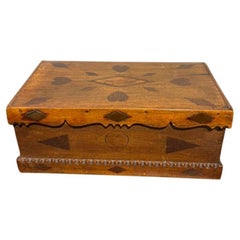 19th Century Folk Art Box With Inlaid Hearts