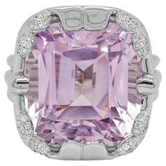 41.89 Carats Kunzite and Diamond White Gold Cocktail Ring