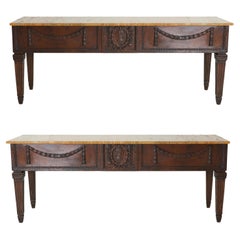 A Pair of Neoclassical Style Consoles with Ocher Travertine Tops by Billy Haines