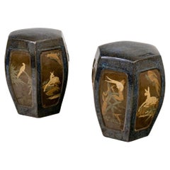 A Remarkable Pair Of Painted Asian Garden Stools With Animal Motif