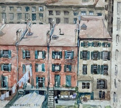 « Backyards », aquarelle du début du 20e siècle, fauvisme social réalisme, scène américaine