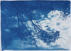 Vue de la mer de Malibu, paysage californien aux tons bleus, cyanotype fait à la main, papier