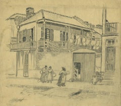 The Preliminary Drawing for the color aquatint "New Orleans, Street Gossip" (Dessin préliminaire pour l'aquatinte en couleur "La Nouvelle-Orléans, potins de rue")