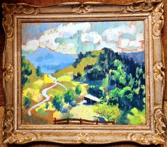 Veduta alpina impressionista francese, Gouache, Alberi in un paesaggio fauvista