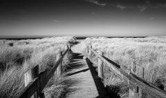 Crossing - contemporary black/white landscape photography with dock to ocean 