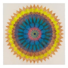 Poptic Nine - Contemporary Geometric Abstract Mandala Yellow Blue Peach, 2020