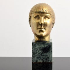 Bronze Modernist Sculpture Portrait, Gertrude Stein by Minna Harkavy WPA Artist