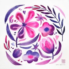 Tulips - Vibrant Purple Pink Floral Painting on Paper