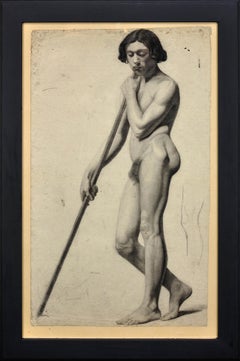 Drölling Studente Vita Accademica Studio di un nudo maschile. Disegno francese del 1840 incorniciato