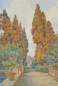 Cyprès, Villa D'Este, Tivoli, Début du 20e siècle Aquarelle anglaise