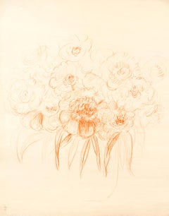 Flowers - dessin original au pastel de G. Bourgogne - milieu du XXe siècle