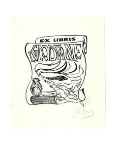 Ex Libris Glodane - Xilografía original - Principios del siglo XX