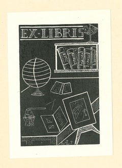 Ex Libris AL7 - Grabado original en madera - Años 60