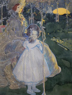 Au clair de lune, E.E. Walton, Aquarelle et Gouache, Figural, Paysage