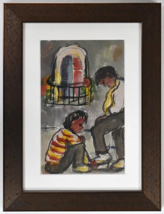 "TIE MY SHOE" WATERCOLOR TEXAS ARTIST JOSEPHINE MAHAFFEY (1903-1982)