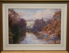 Château de Warwick - Art britannique début du 20e siècle peinture rivière paysage automne