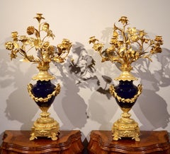 Gold Louis XVI Candelabra Gilt Bronze Blue Sèvres Porcelain France 19th Century