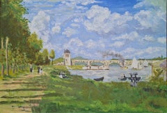 Impressionist Painting of a Riverscape, The Bridge at Argenteuil. Oil on Canvas.