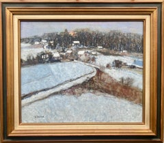 Solstizio d'inverno: quadro impressionista puntinista Winterscape paesaggio di neve