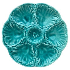 Aqua Majolica Oyster Plate Gien, circa 1950