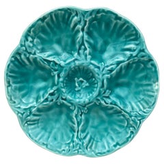 Aqua Majolica Oyster Plate Gien, circa 1950