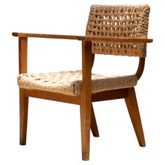 Audoux Minet Armchair, Beech & Woven Rope, 1950s