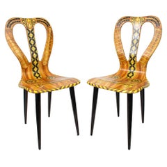 Piero Fornasetti Guitar Musicale Chairs, Pair