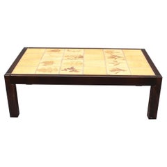 Vintage French Coffee Table with Leaf Motif Tiles by Roger Capron (circa 1970s)