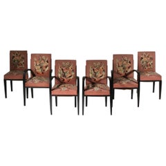 4 armchairs and 2 art deco chairs Aubusson tapestry by Maison Dominique