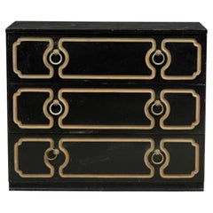 Dorothy Draper Mid-Century American Black and Gold Painted 3-Drawer Chest