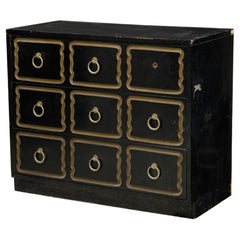 Dorothy Draper American Mid-Century Black Painted Gilt Accented 3-Drawer Chest