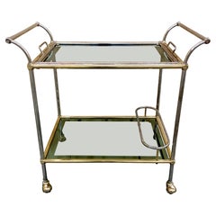 Vintage Hollywood Regency Chrome Brass Trolley - Bar Cart