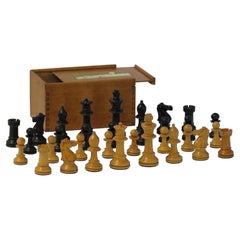 Staunton Fierce Knight Weighted Club Chess Set 8.5cm Kings Jointed Box, 19th C