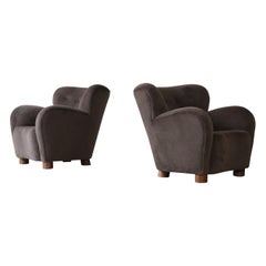 Pair of Lounge Chairs / Armchairs, Upholstered in Pure Alpaca