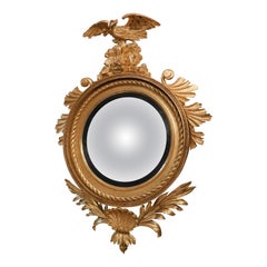 American Federal Gilt Eagle Convex Mirror with Acanthus & Shell Pendant, C. 1810