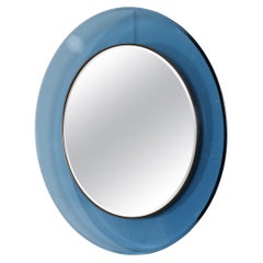 Max Ingrand, Fontana Arte circular mirror blue concave glass 