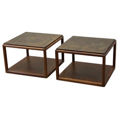 Pair of Brass Top Walnut Tables 