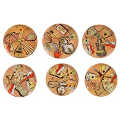 Piero Fornasetti Set of Six Strumenti Musicali Plates, 1950s-1960s