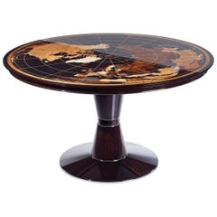 Contemporary World Map Center Table in Walnut with High Gloss Finish