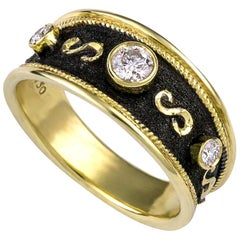 Georgios Collections 18 Karat Yellow Gold Diamond Band Ring with Black Rhodium