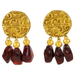 Edouard Rambaud Dangle Clip Earrings with Amber Resin Drops