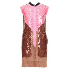 rare LOUIS VUITTON pink brown colorblock sequins embroidery anglais dress FR34