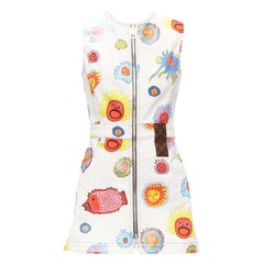 LOUIS VUITTON 2023 Yayoi Kusama Sun Faces white denim monogram zip dress FR34 XS