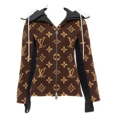 rare LOUIS VUITTON 2021 Giant XL monogram brown fleece hooded jacket FR34 XS