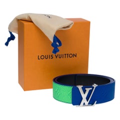 Brand new/Men Fashion Shows/LV reversible belt in blue & green monogram leather