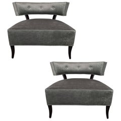 Pair of Mid-Century Modern Klismos Slipper Chairs in Sage Velvet by Billy Haines