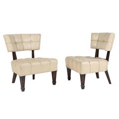 Pair of Tufted Leather Pull Up Chairs by William "Billy" Haines